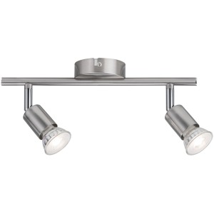 Zweiflammiger Spotlight aus Nickel matt mit GU10 Fassung, 2 x 10 W, für die Deckenmontage.