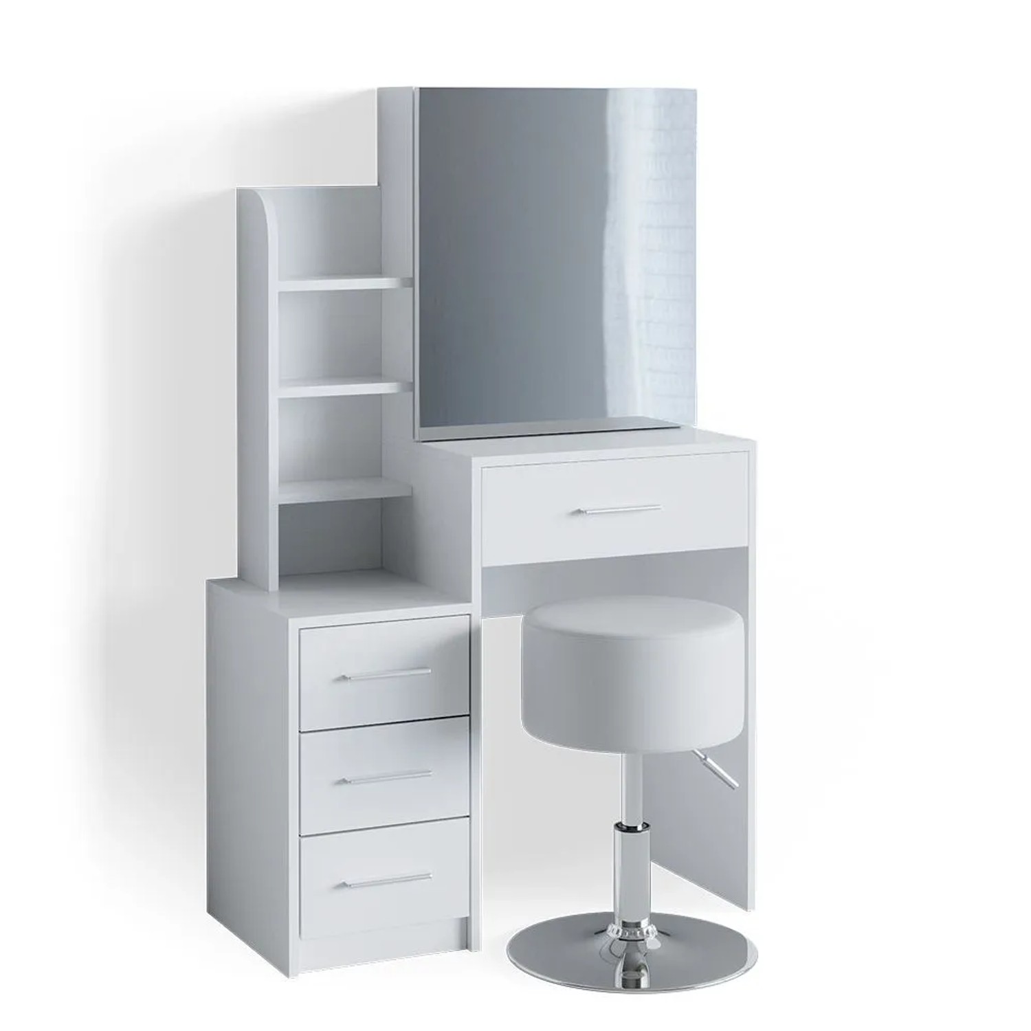 Vicco Schminktisch Conrada Weiß 80 x 132 mit Spiegel und Hocker