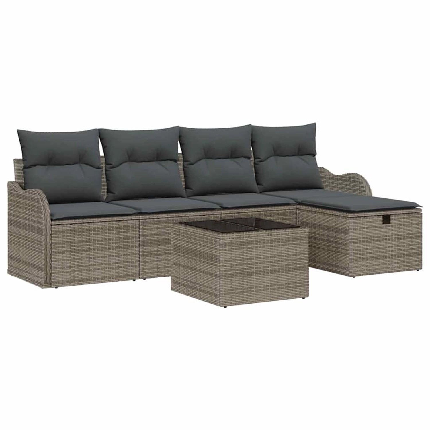vidaXL Garten-Sofa-Set mit Kissen mit Speicher 6-Tlg Grau Poly Rattan 33603 günstig online kaufen