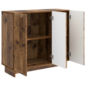 vidaXL Sideboard Altholz, 89x34,5x80cm, Holzwerkstoff mit 3 Türen offen, Innenregale sichtbar.