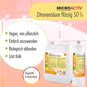 Höfer Chemie Zitronensäure 50% flüssig, 4x5l Kanister und 1l Flasche, zur Entkalkung.