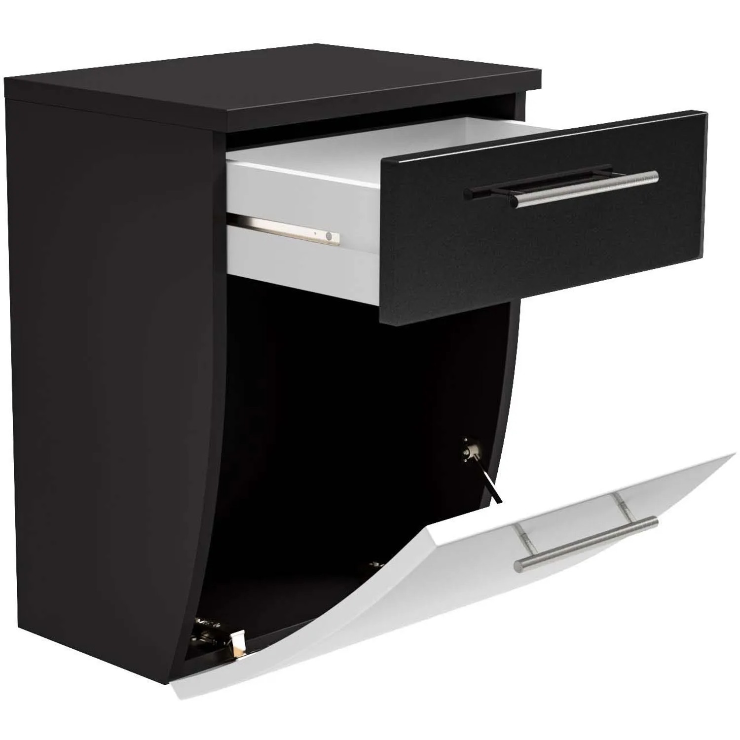 Posseik Bad-Hängeschrank Salona, anthrazit, 40 cm breit, mit Schublade und Tür geöffnet.