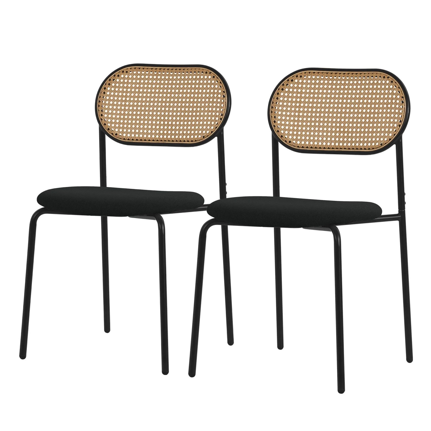 ML-Design Esszimmerstühle 2er Set Schwarz Rattan Rückenlehne Rund