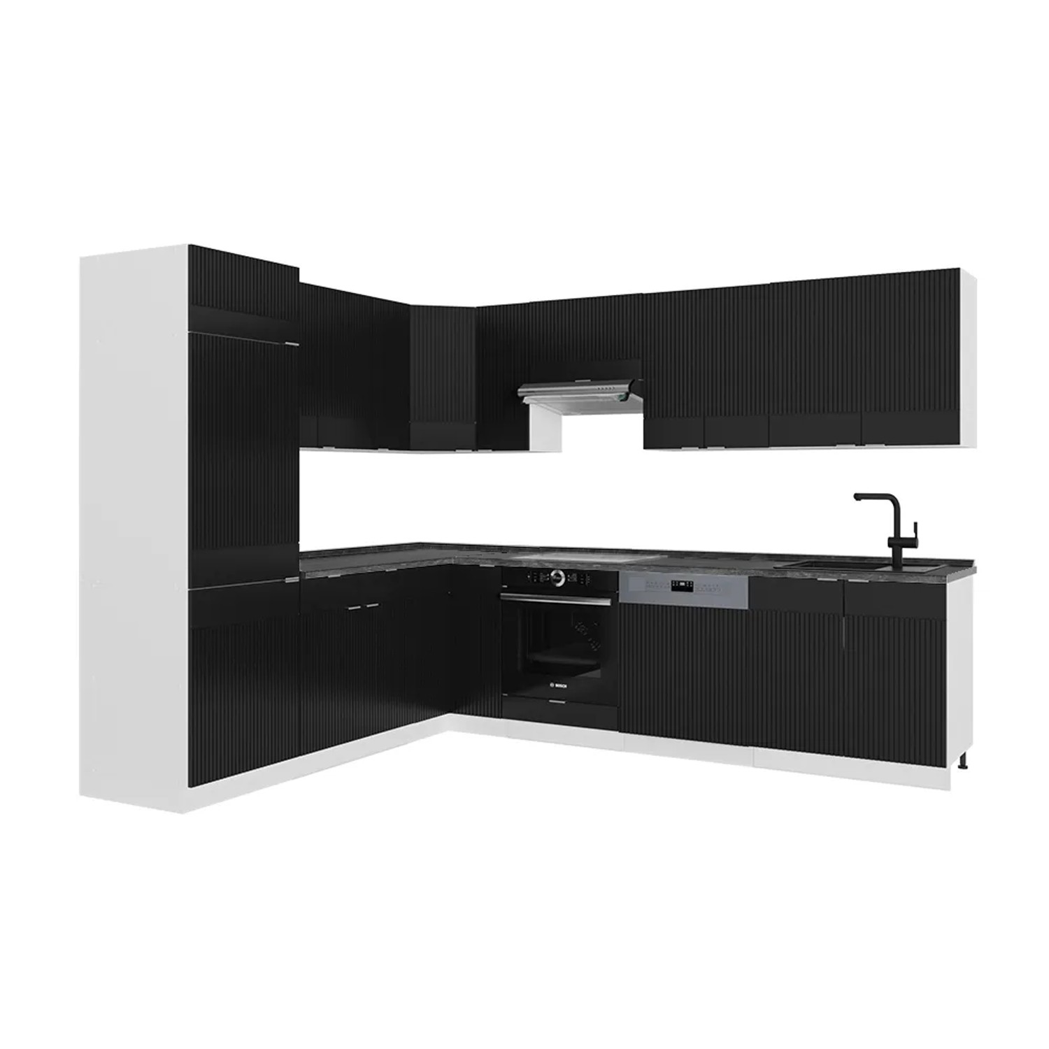 Vicco Fame-Line Eckküche Schwarz gestreift/Weiß 227 x 287 cm AP Anthrazit ohne E-Geräte