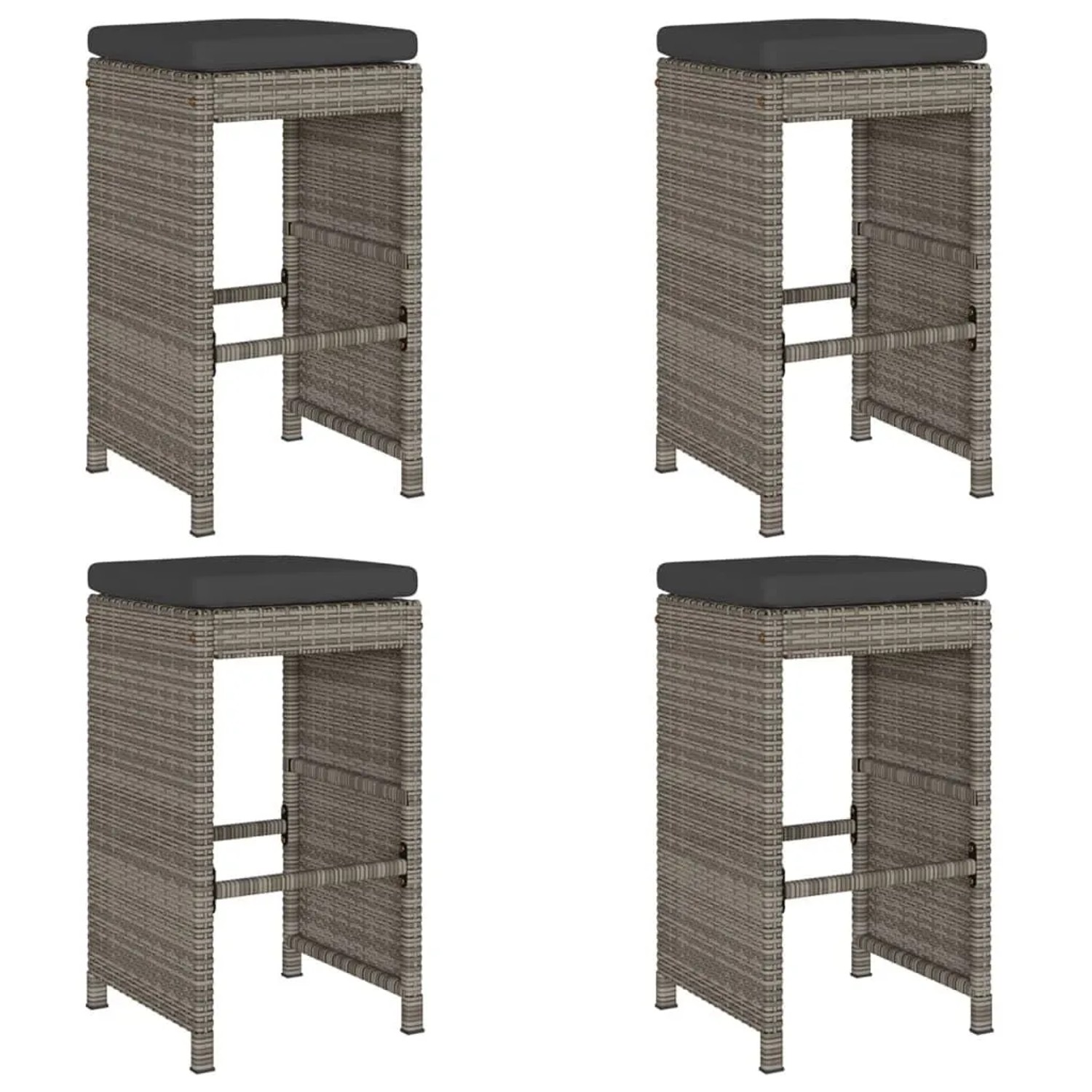 vidaXL Garten-Barhocker mit Kissen 4 Stk Grau Poly Rattan 368690
