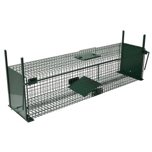 Grüne Moorland Safe Lebendfalle mit zwei Eingängen, geeignet für Marder und Ratten.