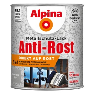 Dose Alpina Metallschutz-Lack Anti-Rost Silber Hammerschlag, 750ml.