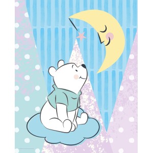 Komar Wandbild Winnie Pooh Moon, 40x50cm. Winnie Puuh auf Wolke, blickt zur Mondsichel.
