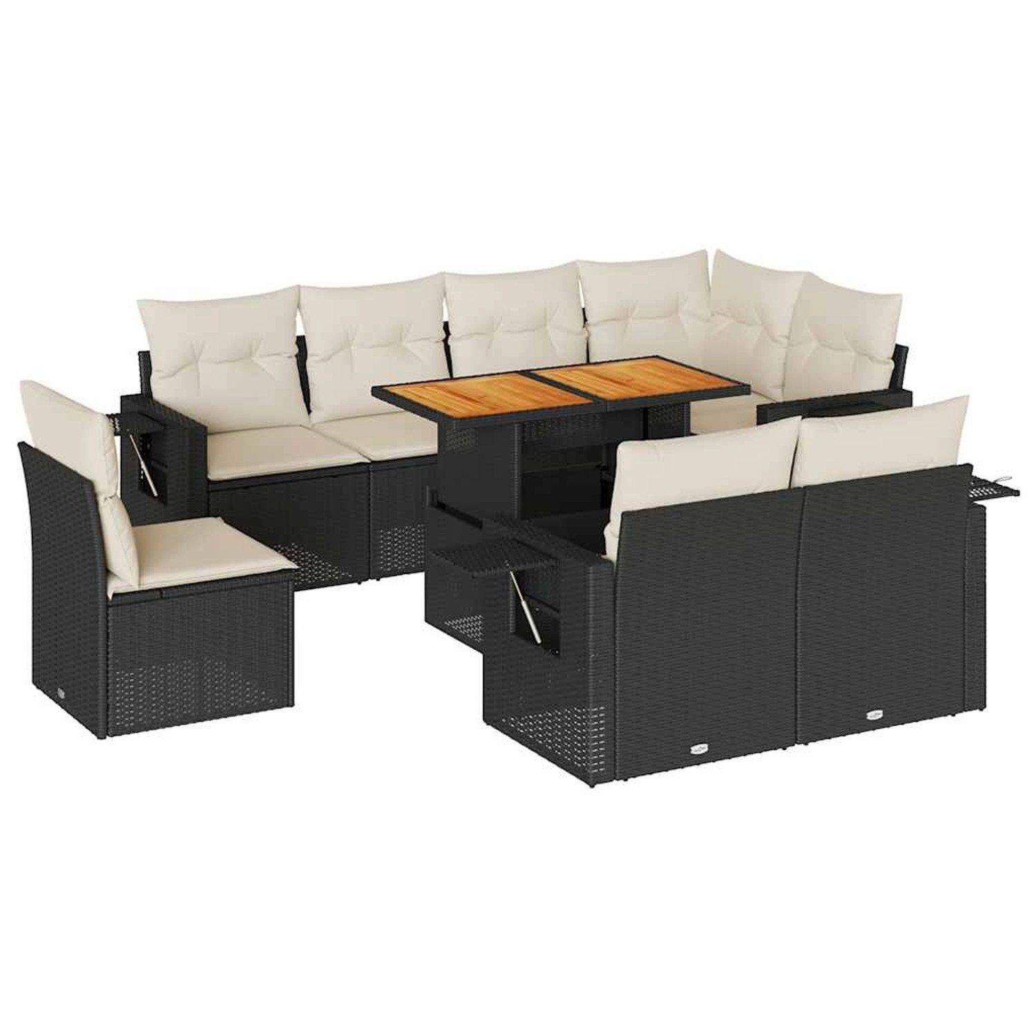 vidaXL 9-Tlg Garten-Sofagarnitur mit Kissen Schwarz Poly Rattan 3327164 günstig online kaufen