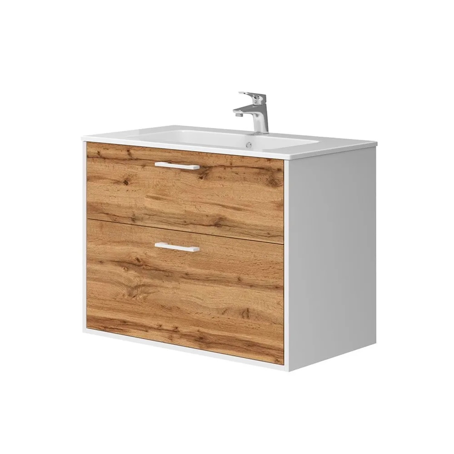 Vicco Waschbeckenunterschrank Lanco Weiß/Goldkraft Eiche 80 x 60 2-teilig