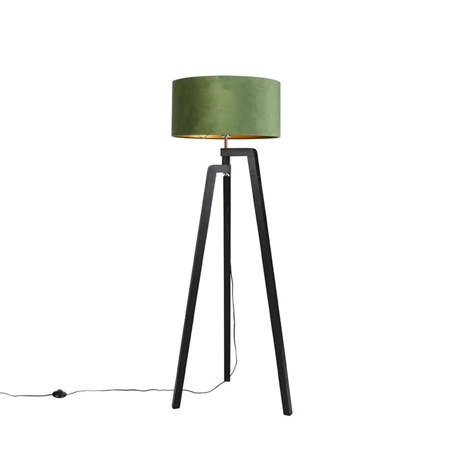 QAZQA Stehlampe Stativ Schwarz mit Grünem Schirm und Gold 50 cm Puros