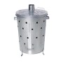 Lex Feuertonne 75L aus silbernem Metall mit Deckel, Belüftungslöchern und Transportgriffen. Ideal für Garten.