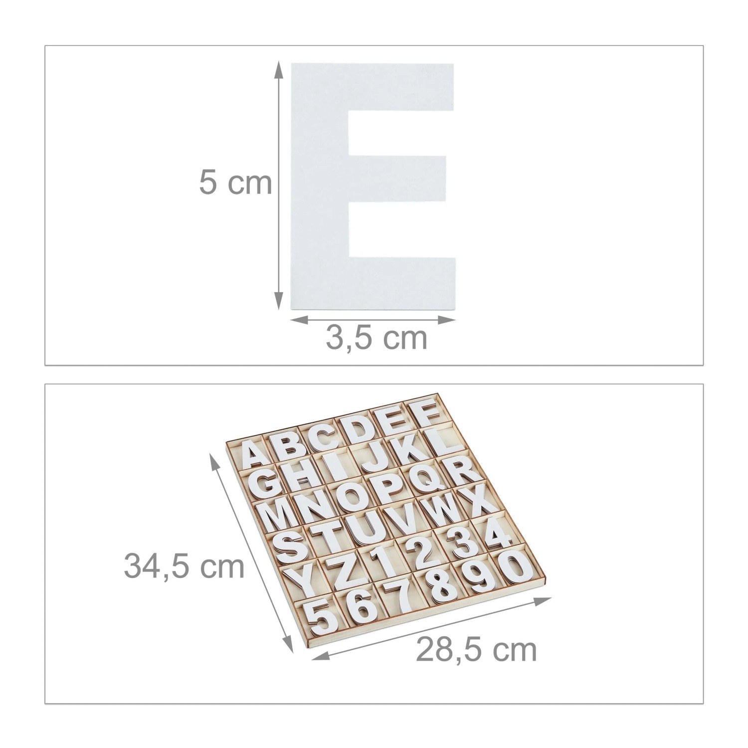 Relaxdays Buchstaben und Zahlen Set Holz Weiß 1,5 x 28,5 x 34,5 cm 310 g_4