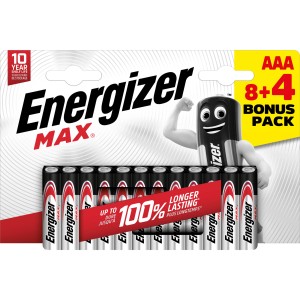 Energizer Max Micro AAA Batterien, 12er Pack (8+4 gratis). Alkali-Mangan Batterien für Geräte des täglichen Gebrauchs.