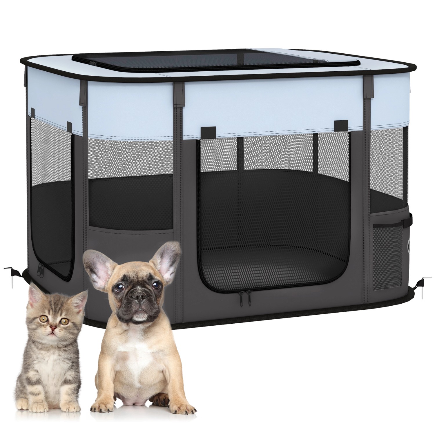 PawHut Welpenauslauf Oxford-Stoff Nylonnetz Grau 74L x 60B x 45H cm