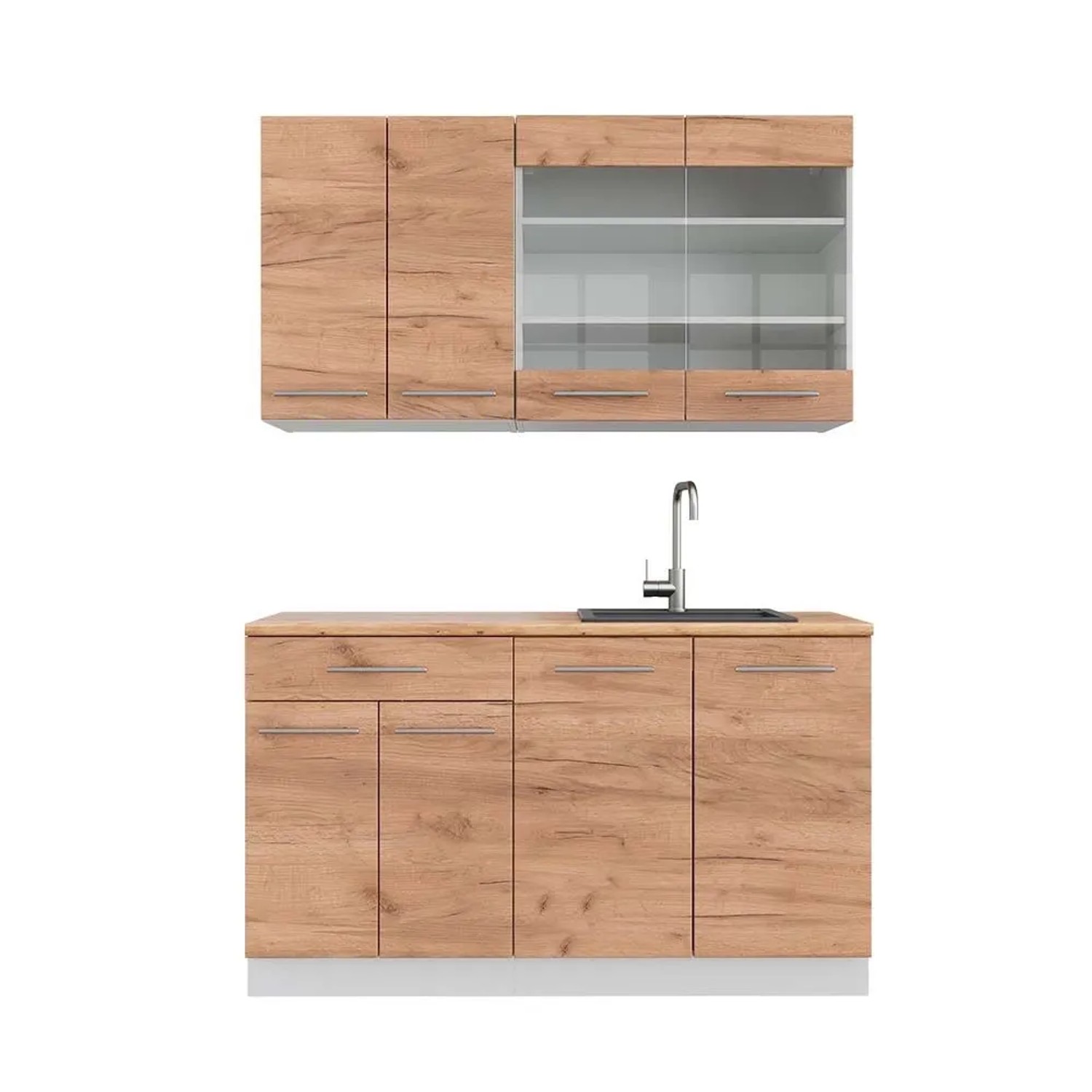 Vicco Fame-Line Singleküche Goldkraft Eiche Weiß 140 cm AP Eiche ohne E-Geräte