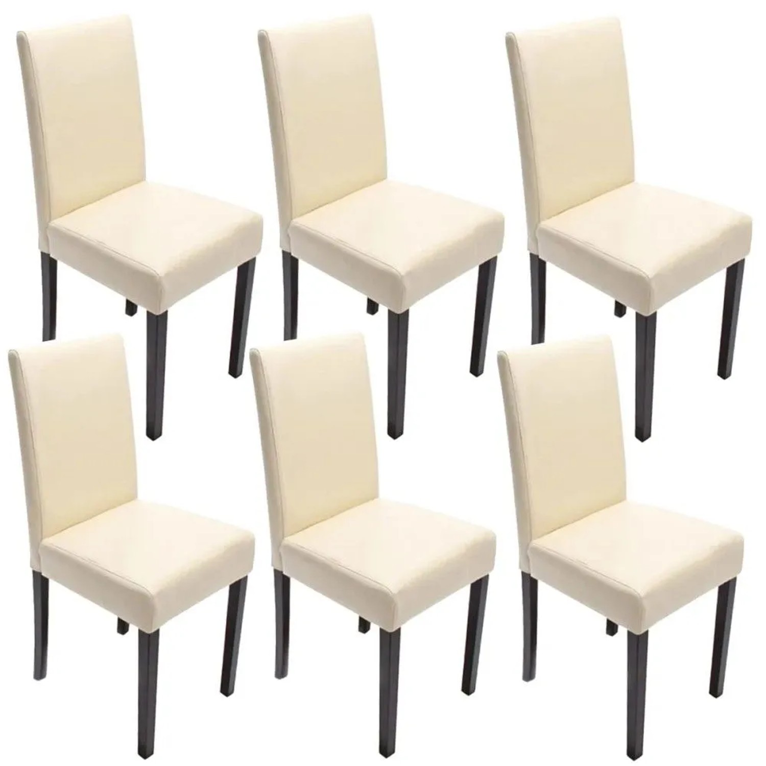 MCW Esszimmerstuhl Littau 6er-Set Leder Creme Dunkle Beine