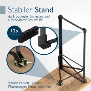 Beautissu Bierzeltgarnitur: 12x schwarze Schutzfüße und klappbares Stahlgestell für stabilen Stand und Bodenschutz.