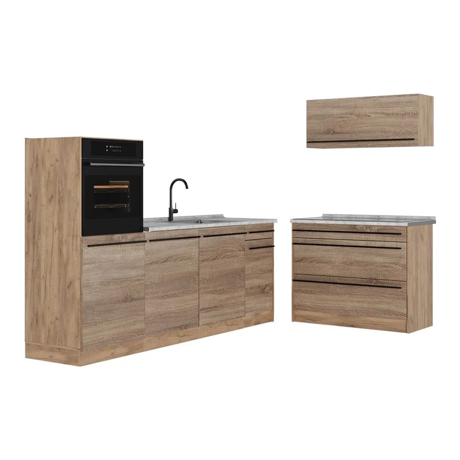 Vicco Küchenzeile R-Line Sonoma/Goldkraft Eiche 220 x 143 Arbeitsplatte Marmor Art Nr 67439