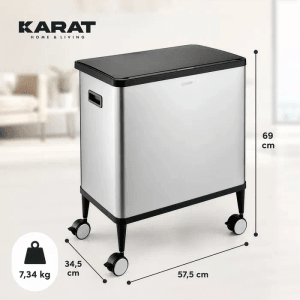 KARAT Mülleimer Tyler Sensor-Abfalleimer aus Edelstahl 2 x 24 L Mülltrennung Rollen mit Bremsen