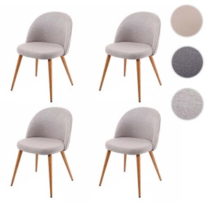 4er-Set MCW Esszimmerstühle D53, hellgrauer Stoffbezug, 50er Jahre Design mit Holzoptik-Beinen.