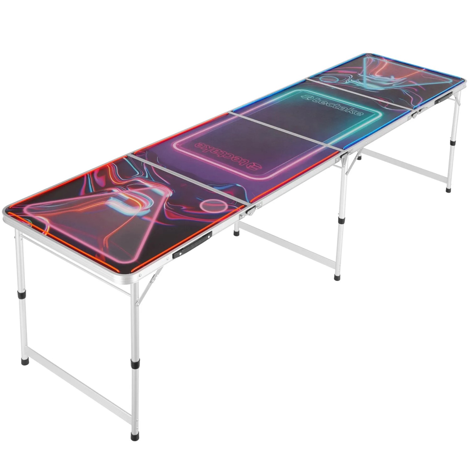 Tectake Aluminium Bierpongtisch Beerwars I Mit Led Beleuchtung Klappbar und Höhenverstellbar  240 x 61 x 71 cm Bunt