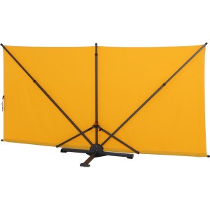 Gelber Siena Garden Balkonsichtschutz 150x280 cm mit schwarzem Gestell.