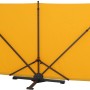 Gelber Siena Garden Balkonsichtschutz 150x280 cm mit schwarzem Gestell.