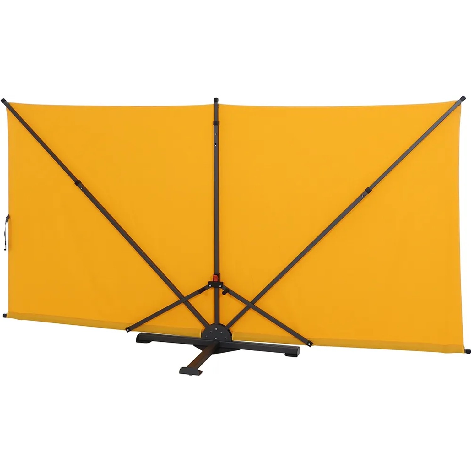 Gelber Siena Garden Balkonsichtschutz 150x280 cm mit schwarzem Gestell.