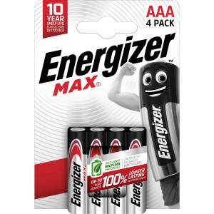 Energizer Max AAA Alkaline Batterien, 4er-Pack. Micro-Batterien für Geräte mit geringem Stromverbrauch.