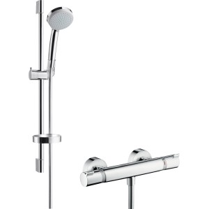 Hansgrohe Croma 100 Brausesystem Aufputz mit Thermostat und Brausestange (65cm), verchromt.