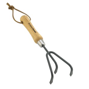 Kent & Stowe Hand-Grubber mit 3 Zinken aus Carbonstahl und Eschenholzgriff.