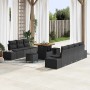 Schwarzes 10-teiliges vidaXL Garten-Sofa-Set aus Poly Rattan mit Tisch und Kissen.
