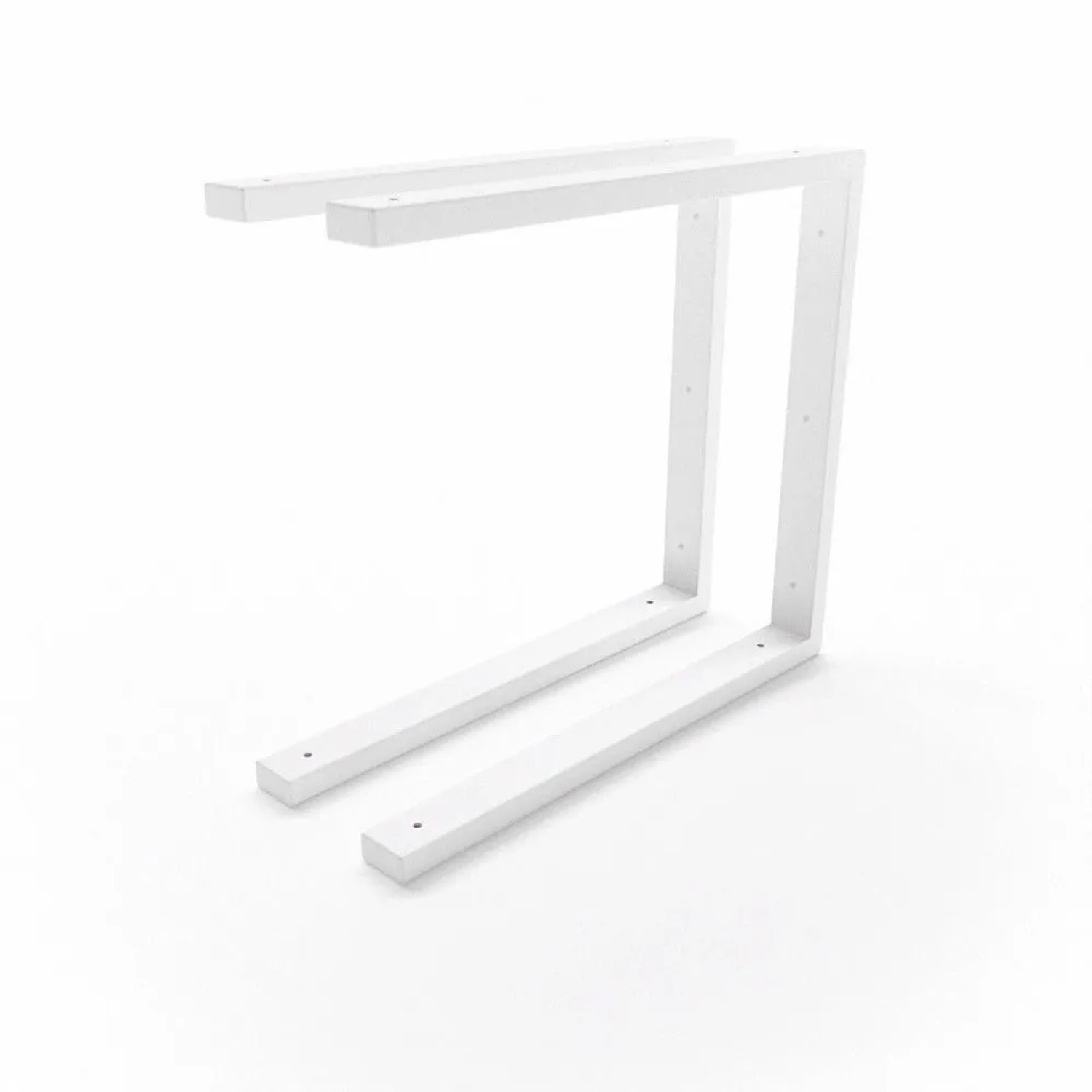 Zwei weiße HEVVA LAHN Waschtischhalterungen, 45 cm tief, aus Metall für Wandmontage. Set für Aufsatzwaschbecken.