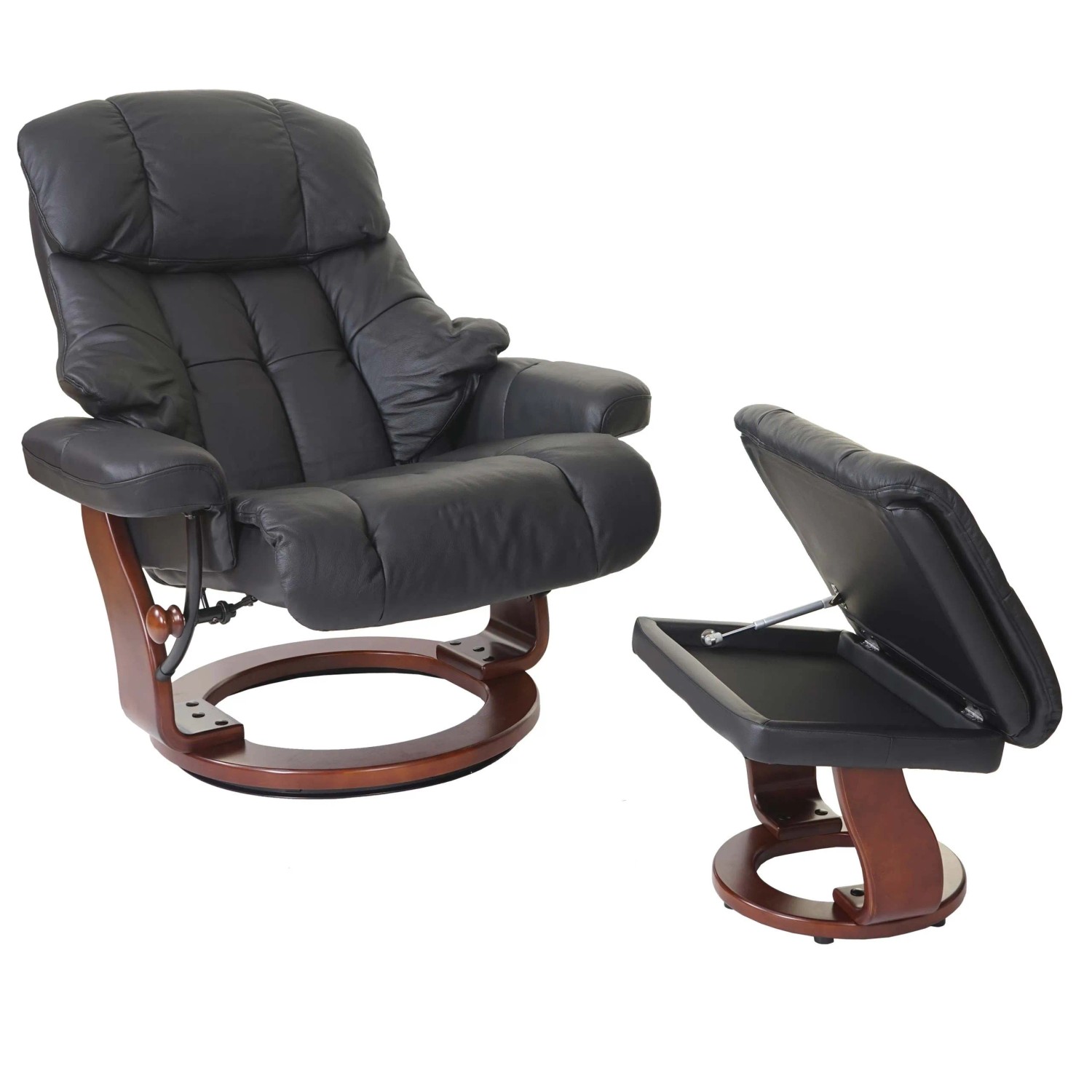 Mca Relaxsessel Calgary Xxl Echtleder 180kg Belastbar Schwarz Walnuss-Optik