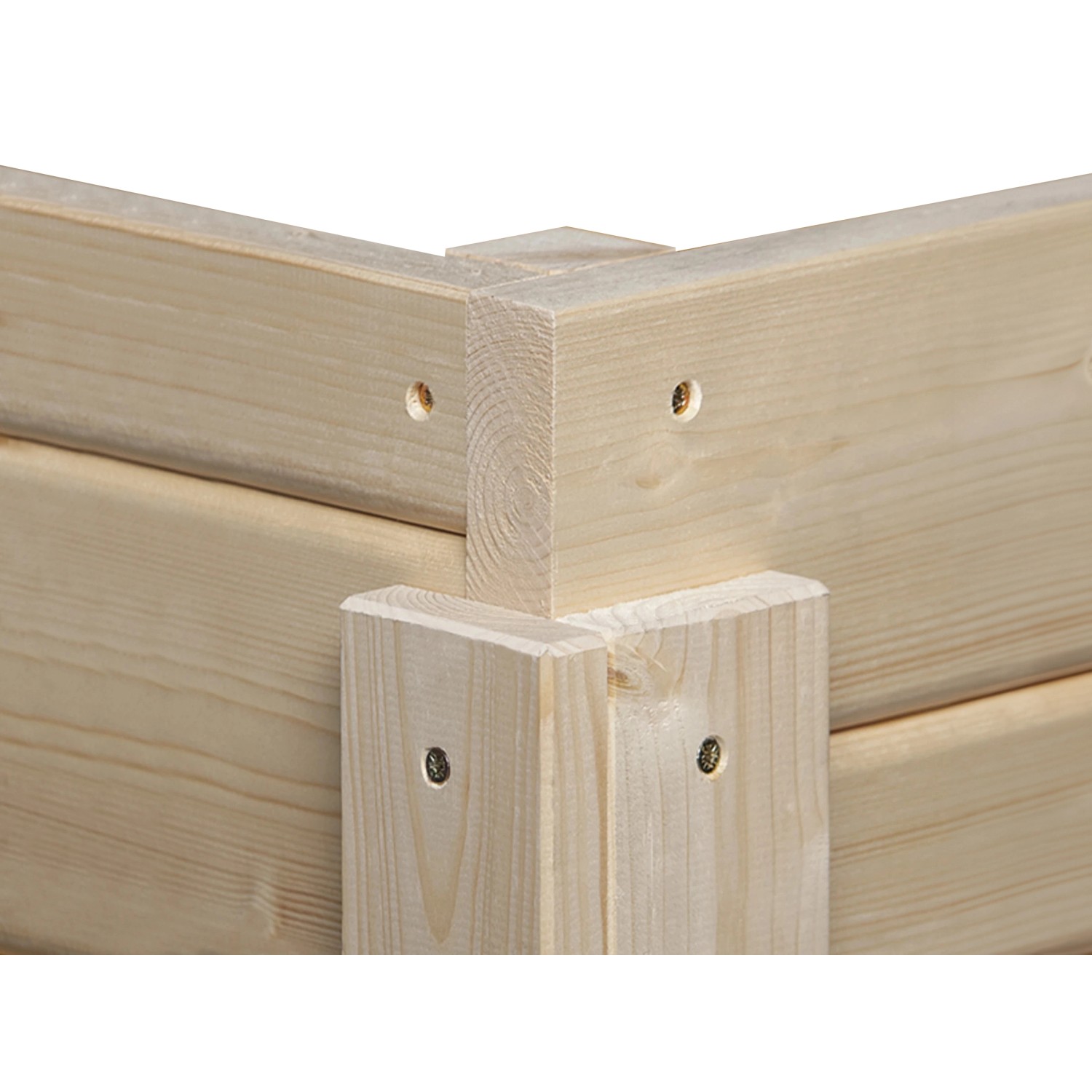 Detailansicht Eckverbindung weka Holz-Gartenhaus Angolo A, naturbelassen.