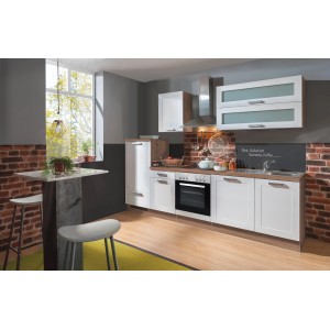 Menke Küchenzeile Artisan Premium 280 cm, Landhausstil in Weiß und Artisan-Eiche Nachbildung.