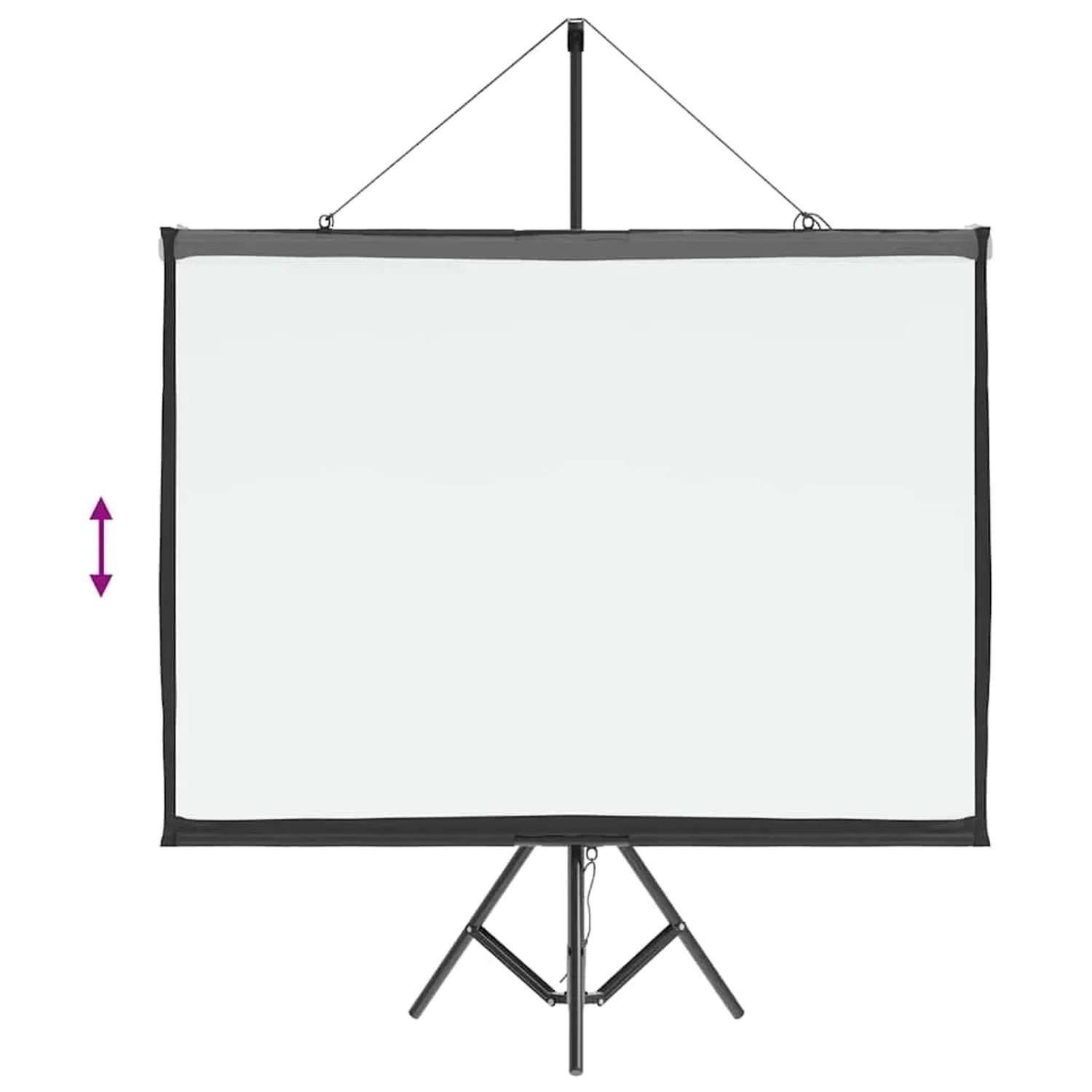 Mattweiße 60-Zoll Projektionsleinwand mit schwarzem Rahmen auf stabilem Stativ für Heimkino.