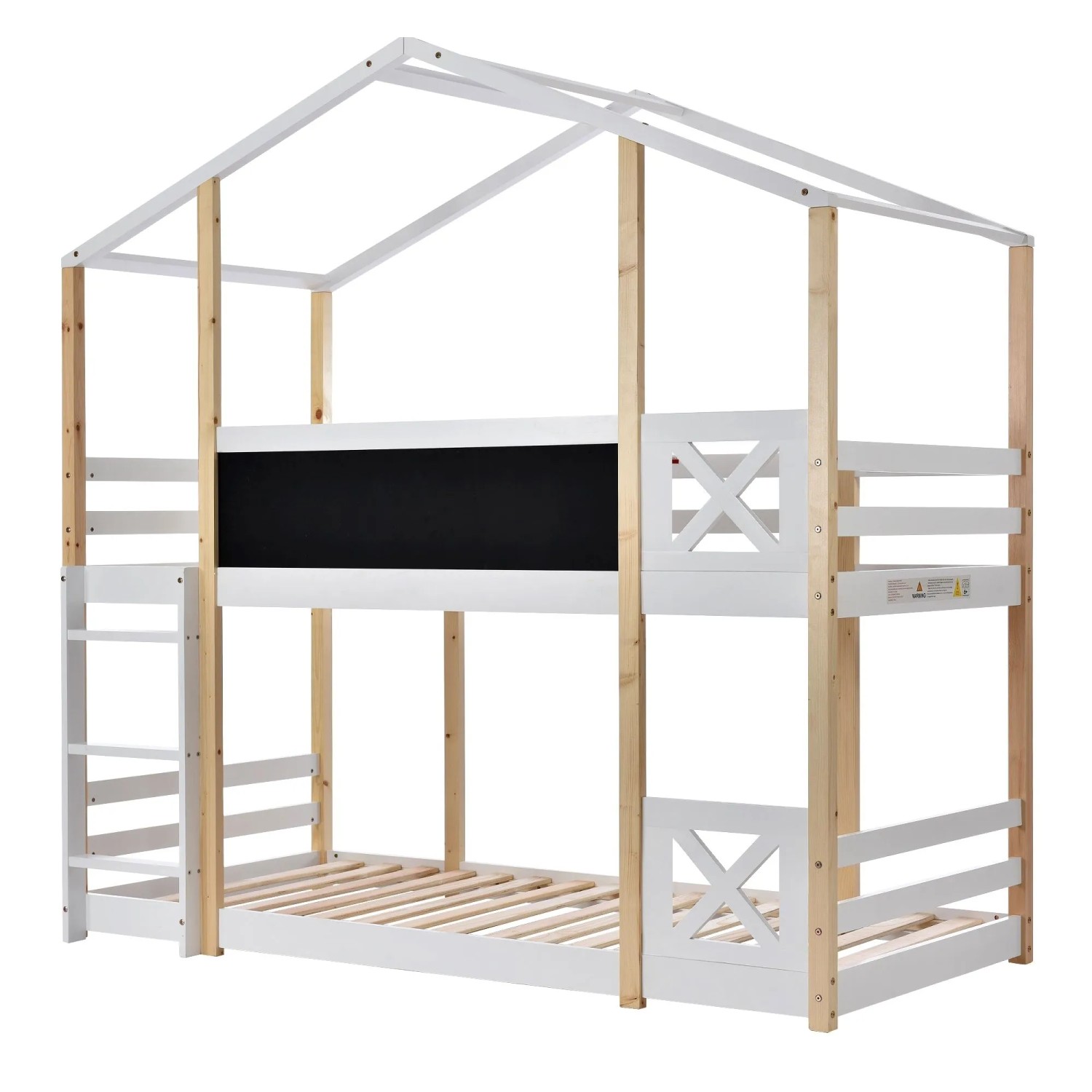 okwish Hochbett 90x200cm mit Leiter Kinderzimmer Natur Weiß ohne Matratze