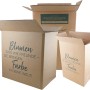 Versandkartons für GROW by OBI Pflanzen. Kartons mit Aufdruck: Blumen sind wie Freunde - Sie bringen Farbe in deine Welt!