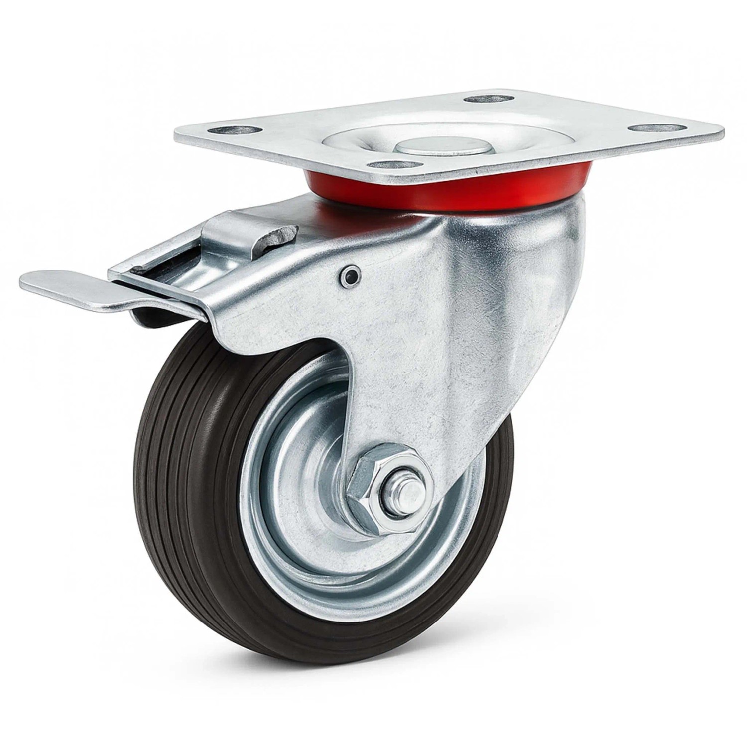 Wiltec Doppelstopp-Lenkrolle 75Mm 50Kg Vollgummirad Feststellbremse Transport