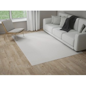 Vercai Rugs Hochflor-Teppich Easy Shag in Elfenbein, 120x160 cm, unter Sofa auf Holzfußboden.