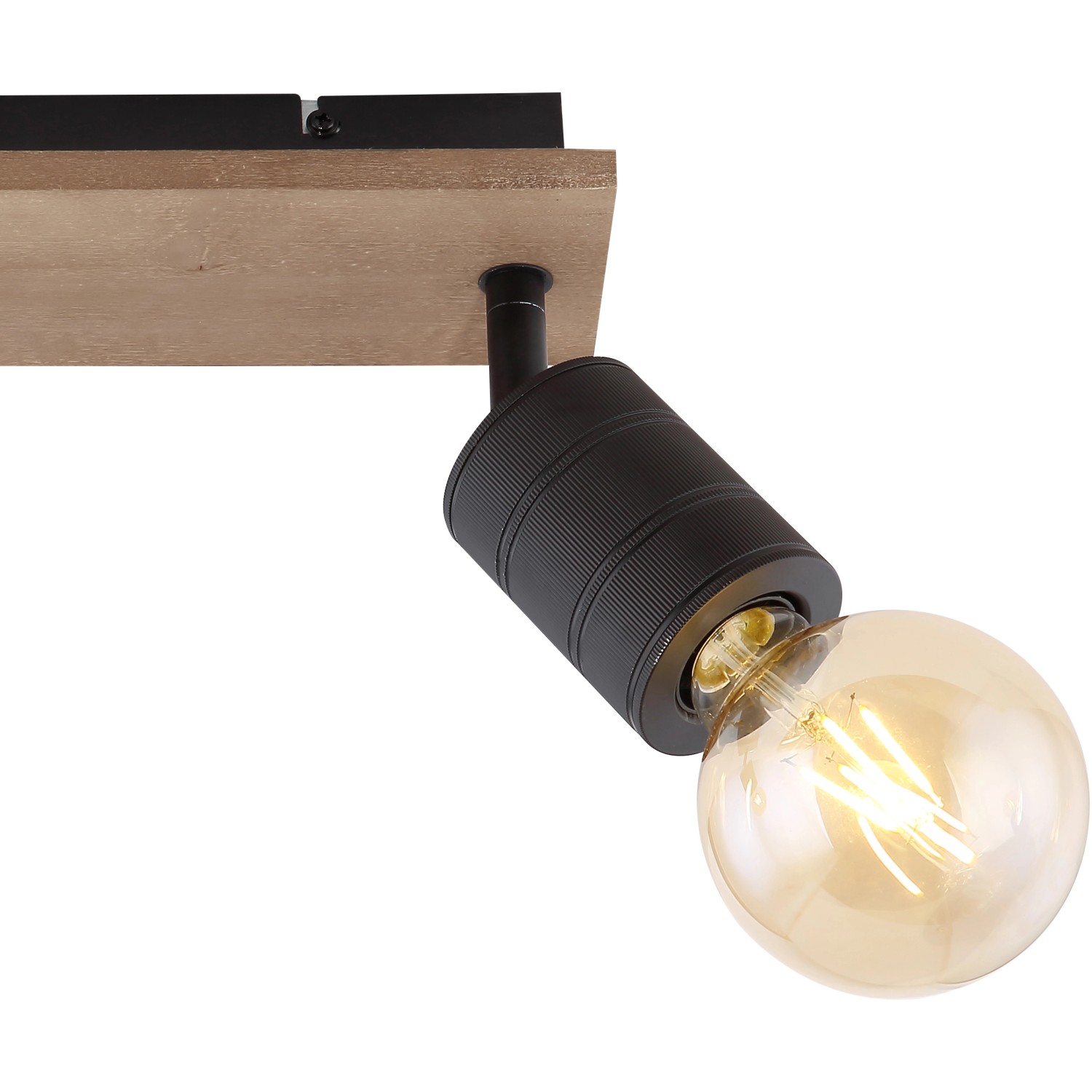 Globo Strahler JOSELLA, schwarz-matt, dunkelbraunes Holz, mit E27 Leuchtmittel