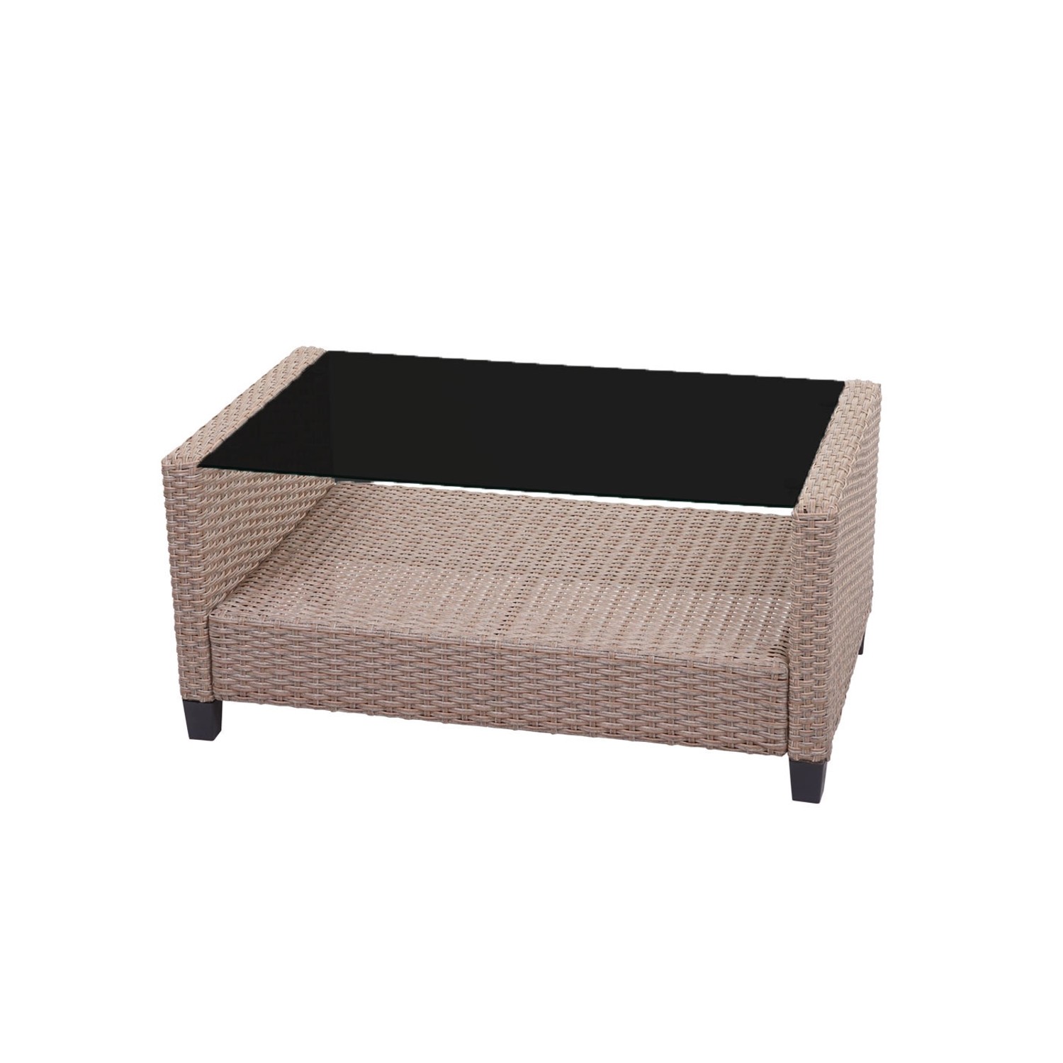 MCW XXL Lounge-Gartentisch: Poly-Rattan in Grau-Braun mit Glasplatte.