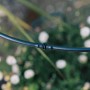 Detailaufnahme: Geka Drip Set Bewässerungssystem, schwarzes Tropfrohr mit Verbinder vor Blumen.