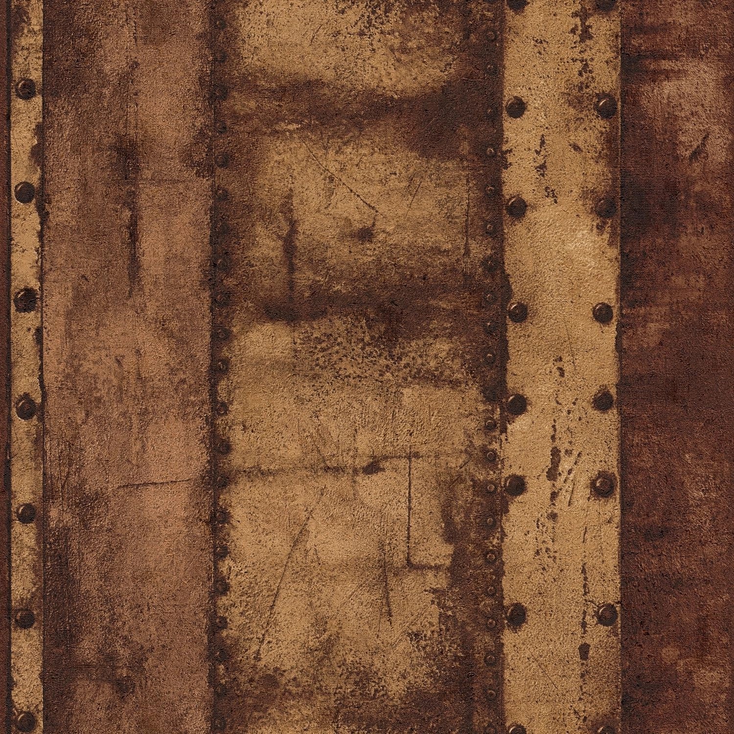 PROFHOME Vliestapete im Used Look, braun-orange mit Nieten-Optik.