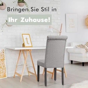 Costway 2er Set Esszimmerstühle mit Gummiholzbeinen Grau