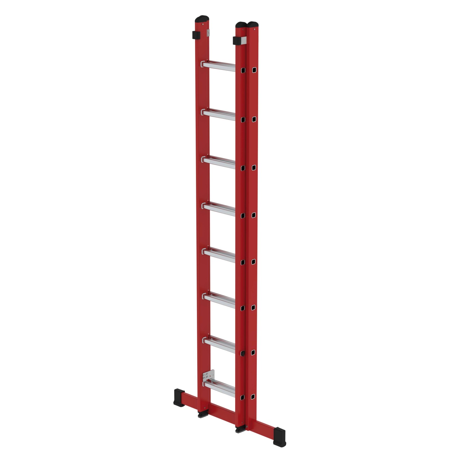 PROREGAL Sprossen-Schiebeleiter, 2x8 Sprossen, GFK & Alu, mit Traverse für sicheren Stand.