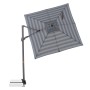 Quadratischer Doppler Ampelschirm myZone AX 210x210 cm mit blau-grauen Blockstreifen und stabilem Standfuß.