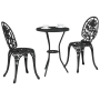 Schwarzes 3-teiliges vidaXL Garten Bistro Set aus Aluminium mit Tisch und zwei Stühlen.